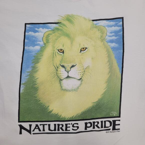 Vintage 1995 Human-i-Tees Lion Shirt M/L 22x26 Wildlife USA - Picture 9 of 14